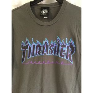 Women's Thrasher Flame Logo Grey T-Shirt Size Small